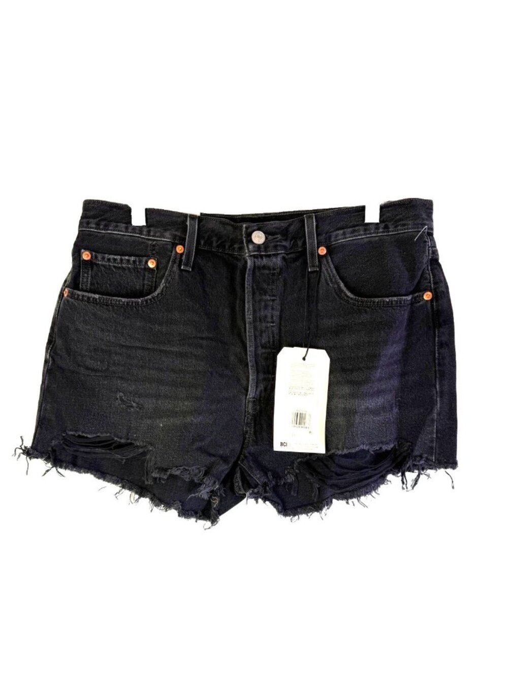 New Levis 501 Button Fly Cut Off Shorts Black Distressed